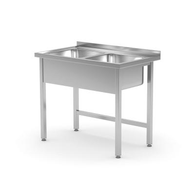 Stůl se 2 dřezy – svařovaný, HENDI, Kitchen Line, 1000x600x(H)850mm | 815007